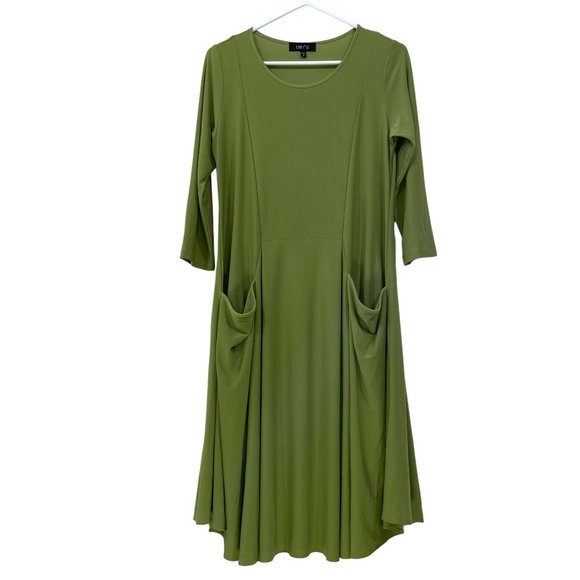 Comfy USA Dresses & Skirts - Comfy USA Size Small Dress Stretch Relaxed Green Front Pockets Pleats Midi